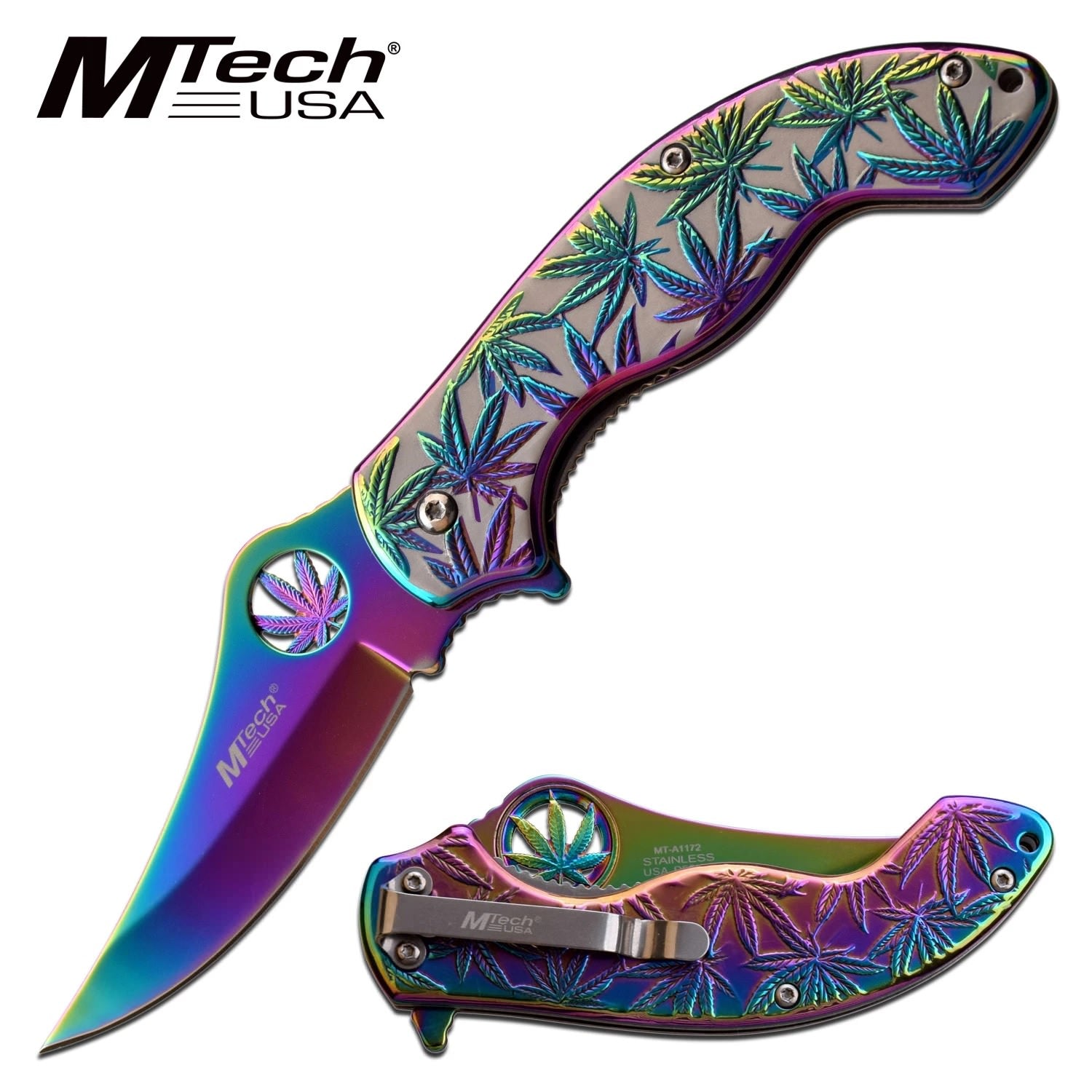Marijuana Leaf Pocket Knife Rainbow Assisted Opening Knife - Tophatter's Army Products & Self Defense Collectible Weapons - Tophatter Daily Deals
